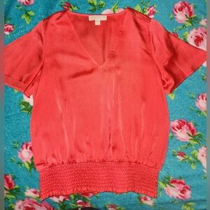 Michael Kors Women's V-Neck Coral Top Blouse Shirt Work Office
